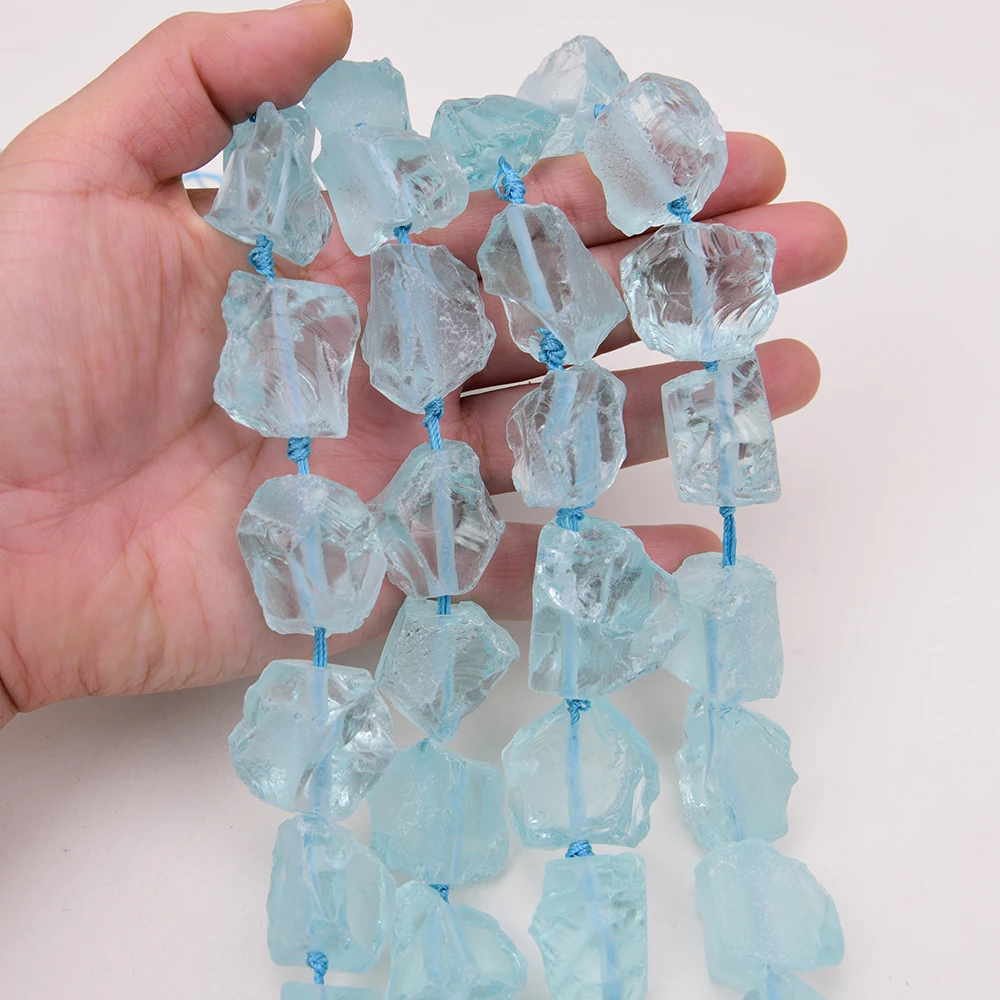 APDGG Natural Aquamarine Color Blue Glass Big Quartz Rough Nugget Loose Beads 16\