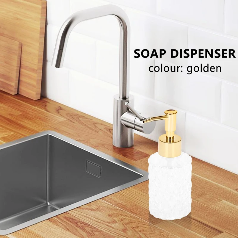 Multipurpose Mesa Soap Dispenser Easy To Clean Glass Soap Pump Dispenser Perfect For Kitchen And Bathroom (Gold)