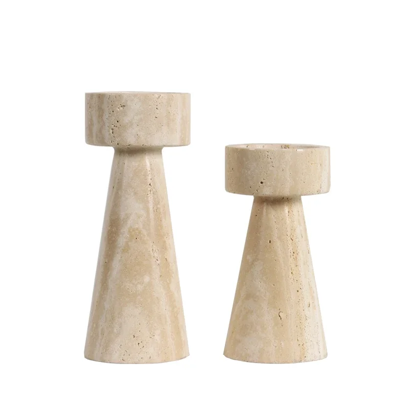 Wabi-sabi Candlestick Modern Natural Stone Travertine Candle Holder Room Home Wedding Decorative Objects