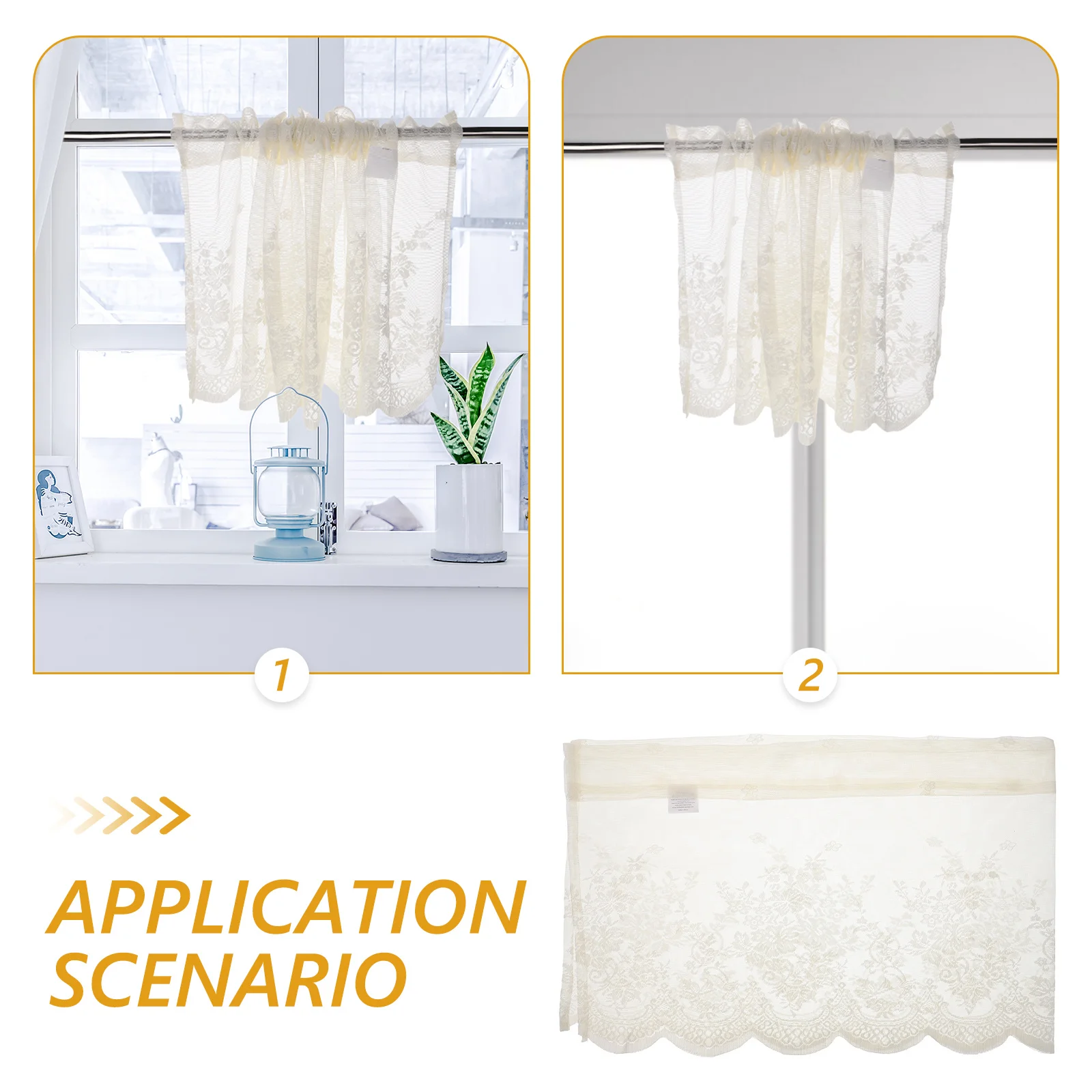 Rideaux en dentelle courts décoratifs résistants au soleil, transmetteurs de la lumière ventilés pour cuisine, balcon, toilettes, 130x41cm, Beige