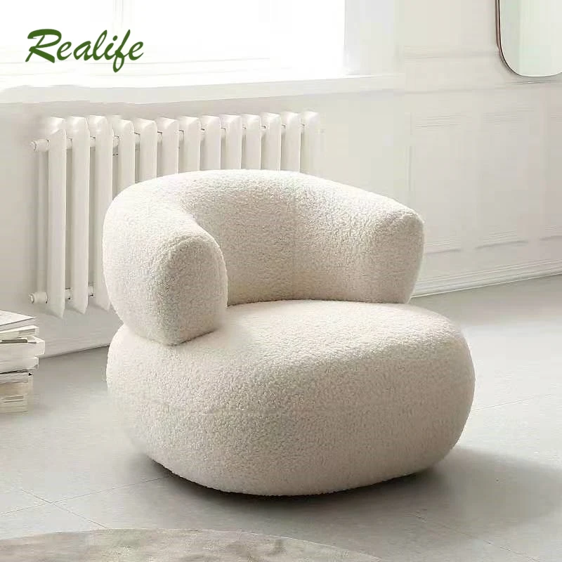 Realife Lamb Velvet Sofa White Lazy Single Chair Casual And Luxurious Living Room Minimalist Modern Nordic Bedroom Design 2025