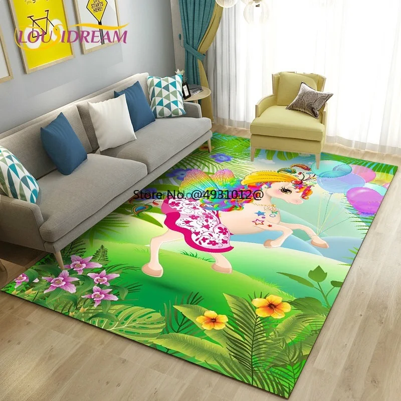 2023 Cartoon Cute Unicorn Area Rug for Living Room Bedroom Kitchen Carpet Kid Play Non-slip Floor Mat Girl's Birthday Gift