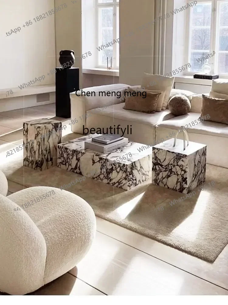 

zx Italian Minimalist Natural Marble Coffee Table Living Room Home Square Side Table