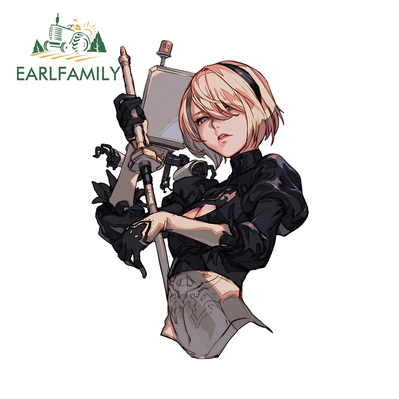 EARLFAMILY Cool Anime Nier 2B Car Stickers Waterproof Cartoon Girl Graffiti Design Decals Simple Scratch-Proof Vinyl Car Styling