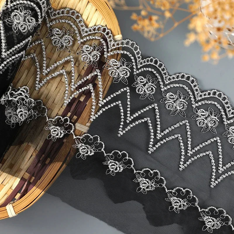 블랙 화이트 메쉬 레이스 원단, 금색과 실버 실, 자수 리본 트림 원피스, 기퓌르 레이스 스카프 의류, DIY 재봉 장식