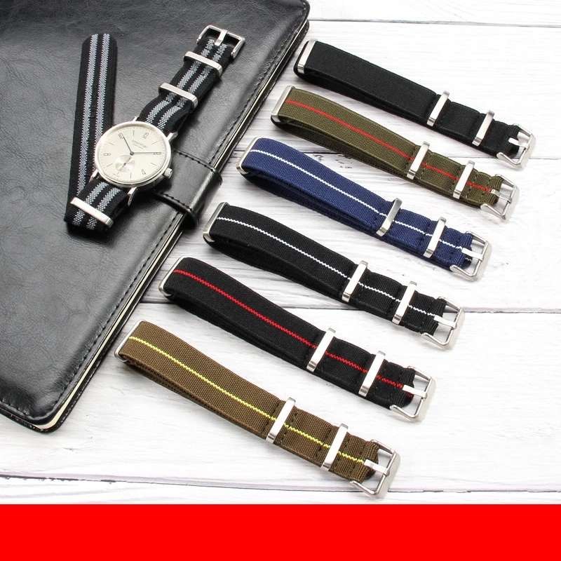 18mm 20mm 22mm Elastisches Stretch-Nato-Nylon-Canvas-Uhrenarmband für Herren und Damen mit Dornschließe, universelles Armband-Ersatzwerkzeug – Detail 4