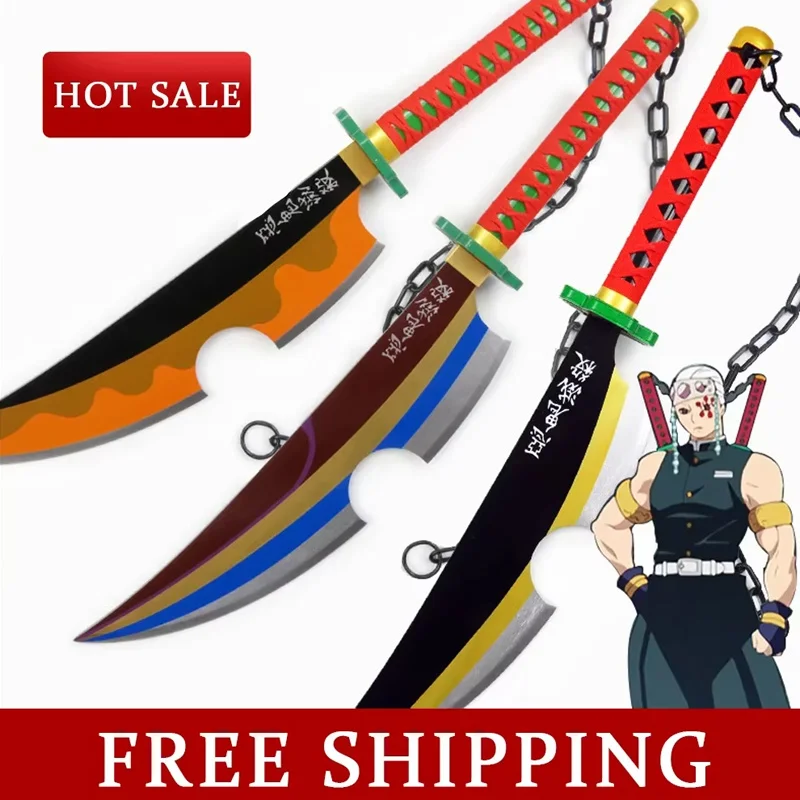 

3styles 80cm Uzui Tengen Nichirin Sword Wooden Cosplay Prop Anime Demon Slayer Katana 1:1 Bamboo Cos Tengen Weapon Safe Toys Boy