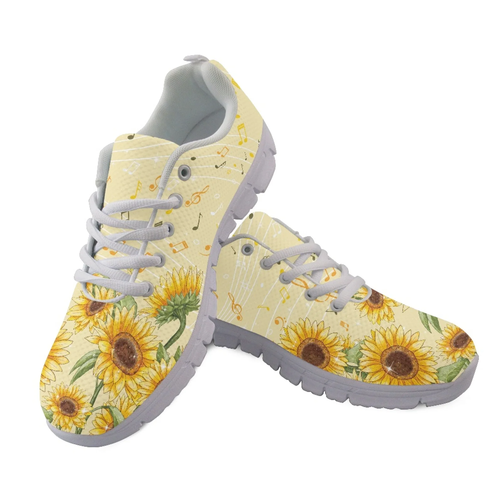 Coloranimal Music Note Print Lace Up Athletic Sport Shoes for Women Mesh & EVA Sole Women Running Shoes for Office