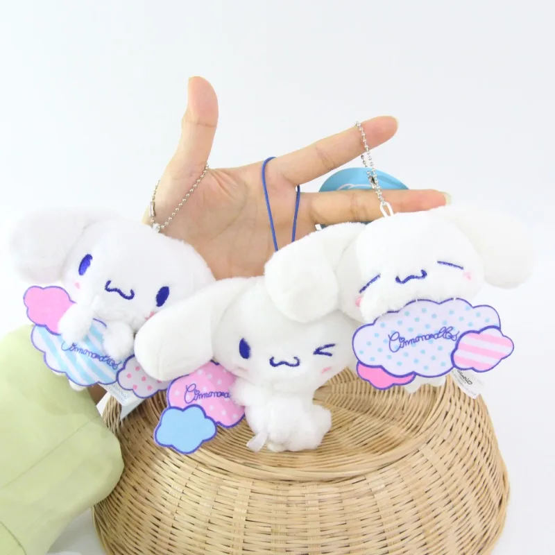 Sanrio-llaveros de Peluche de la serie Cinnamoroll Cloud para niños, llaveros colgantes de 9cm, juguetes de decoración para bolsos, llavero Kawaii, muñeca de Peluche, regalos encantadores