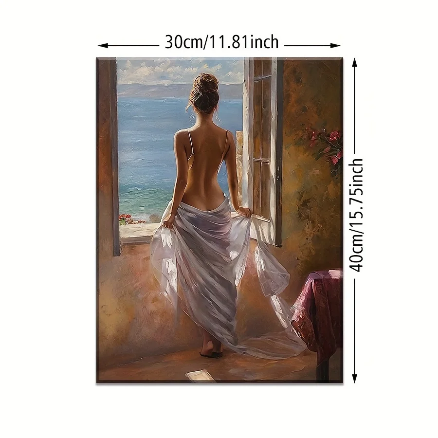 Elegant Mediterranean Canvas Wall Art - HD Seaside Painting with Wood Frame for Serene Home Decor, Ocean Theme Decoration