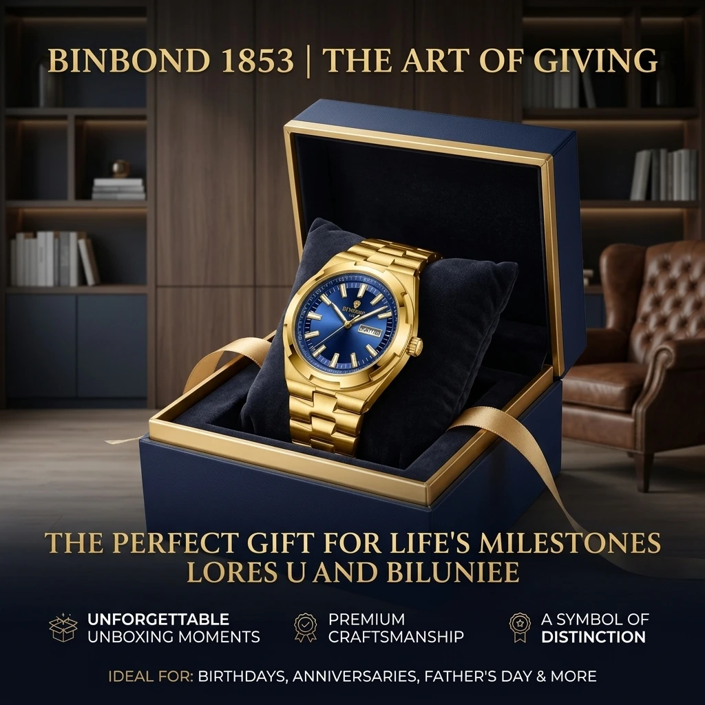 1 piece watch with metal strap, blue dial, double calendar display, simple, fashionable, versatile