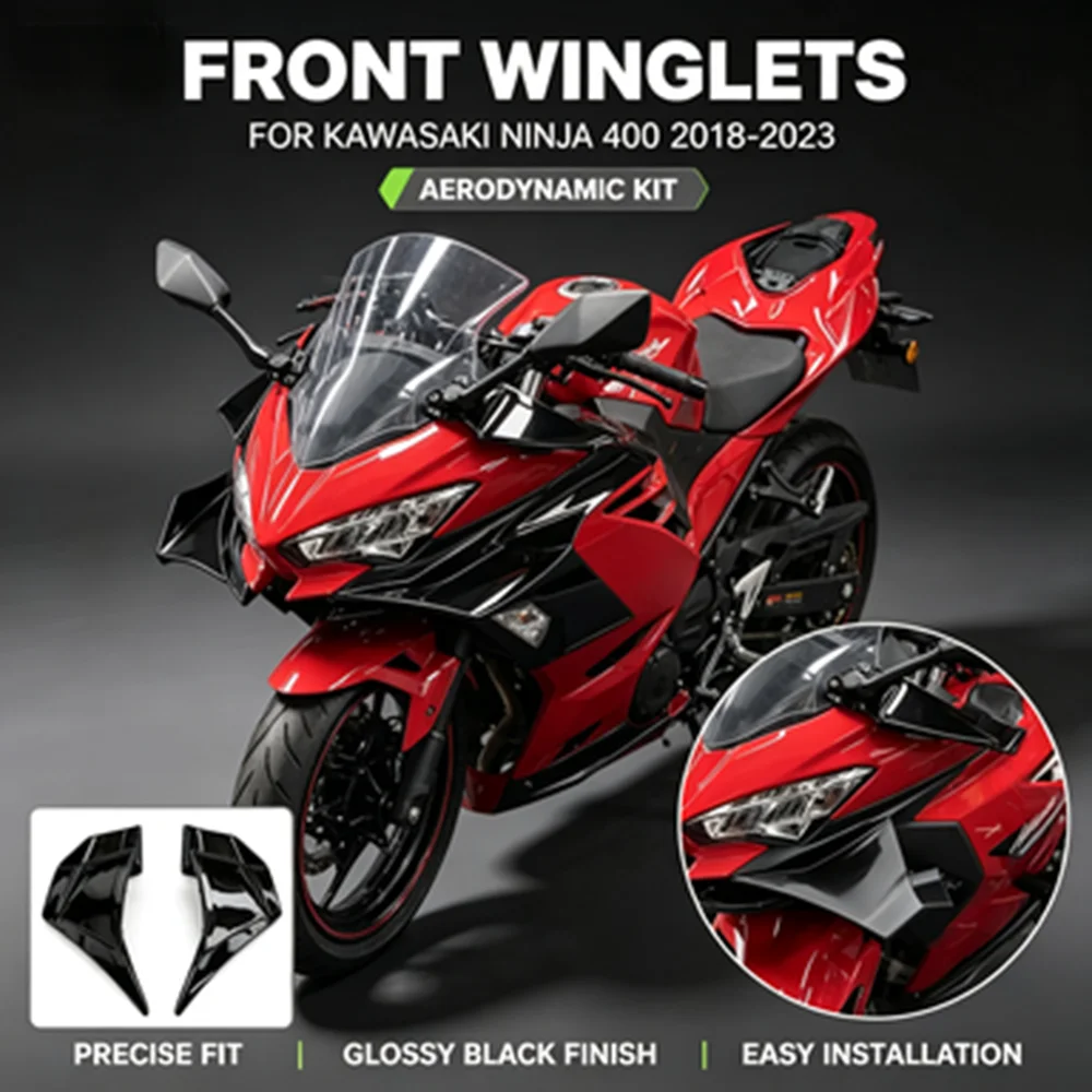 For Kawasaki Ninja 400 Ninja400 2018 2019 2020 2021 2022 2023 Motorcycle Aero Winglet Wind Wing Fairing Windshield Spoiler Red