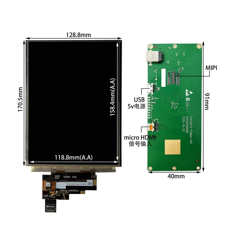 7.8 Inch 1440x1920 Flexible Screen OLED Display 300 Brightness Capacitive Touch Driver Board Display