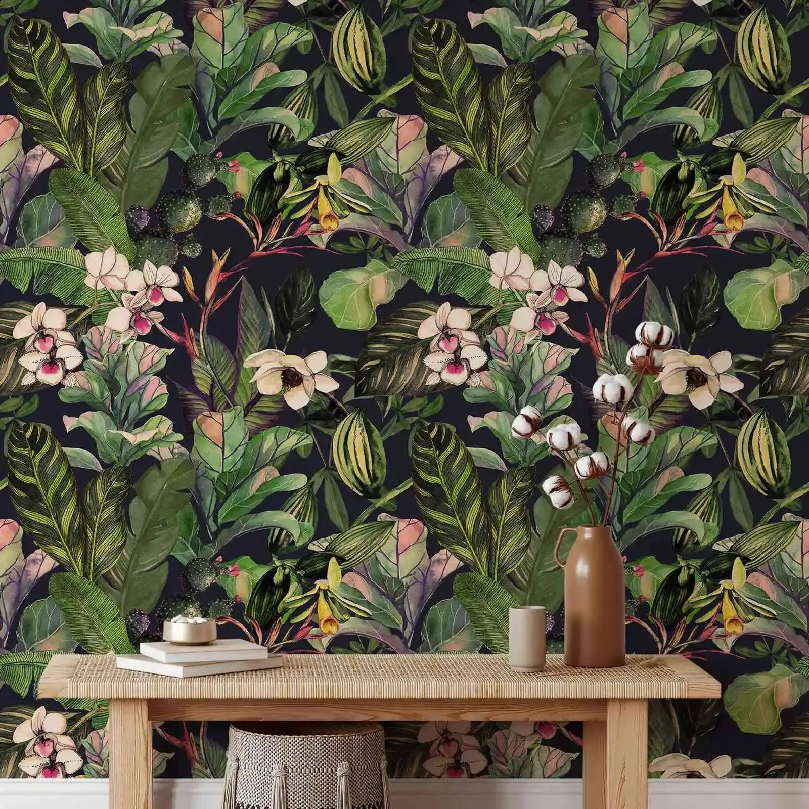 Removable Wallpaper Peel and Stick Wall Paper - Restore Style Tropical Floral Wallpaper ,Plants and Trees  Wallpaer,Non-woven