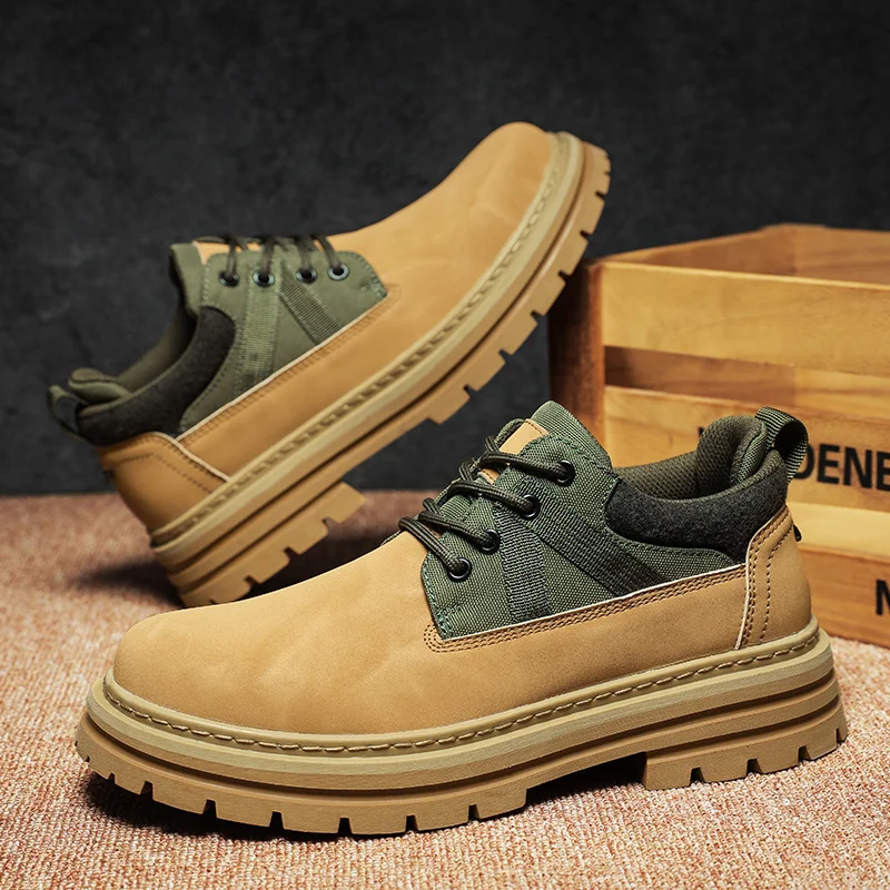 

Men's Low Cut Lace Up Multifunctional Round Toe Trendy Leather New Shoes Popular and Versatile Men's Shoes with Anti Slip Soles