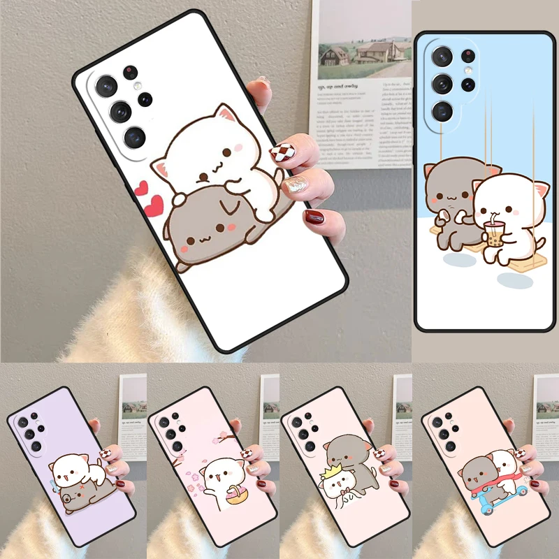 Mochi Peach Cat Silicone Phone Case For Samsung Galaxy note 10 pro S26 S25 S24 S23 S22 S21 Plus S25Ultra Capa Cover