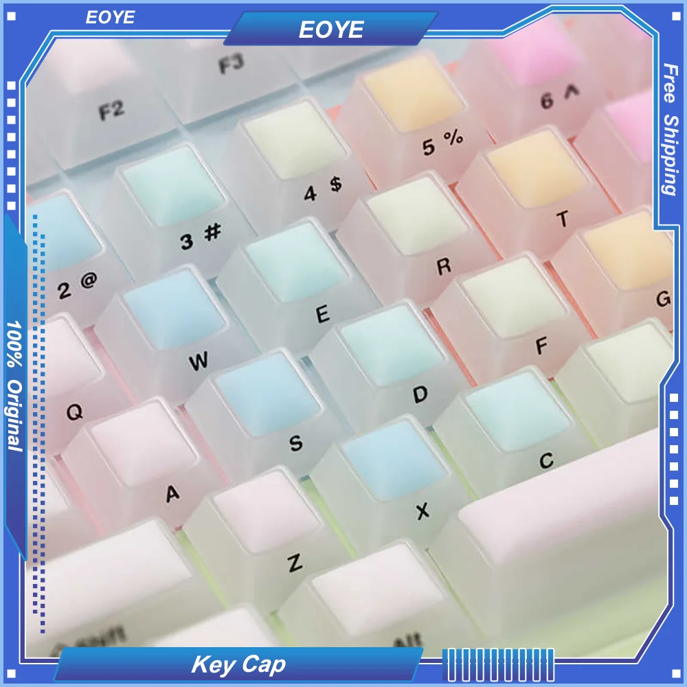 OSHIDxWomier 124pcs Key Cap Rainbow Fudge Design Cherry Profile Translucent Small Full Set Macron Cute Style for Keyboard Girl