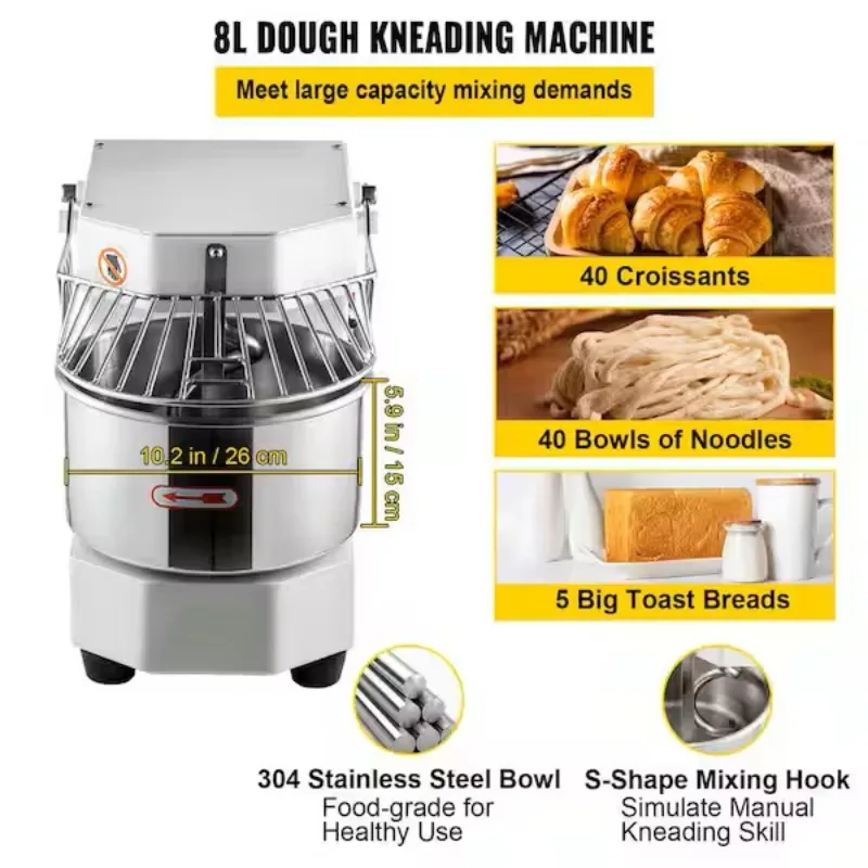 Commercial Dual Rotating Dough Mixer 10 Qt Food Mixing Machine Flour Dough Kneading Machine Wt Food-grade Stainless Steel Bowl