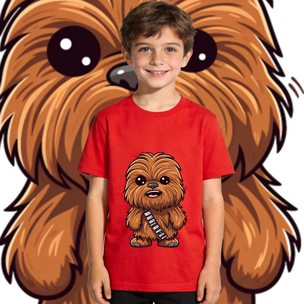 Star Wars Little Chewbacca Cartoon Print Kids Yellow T Shirt Light Short Sleeve Trendy Casual Wear For Little Boys