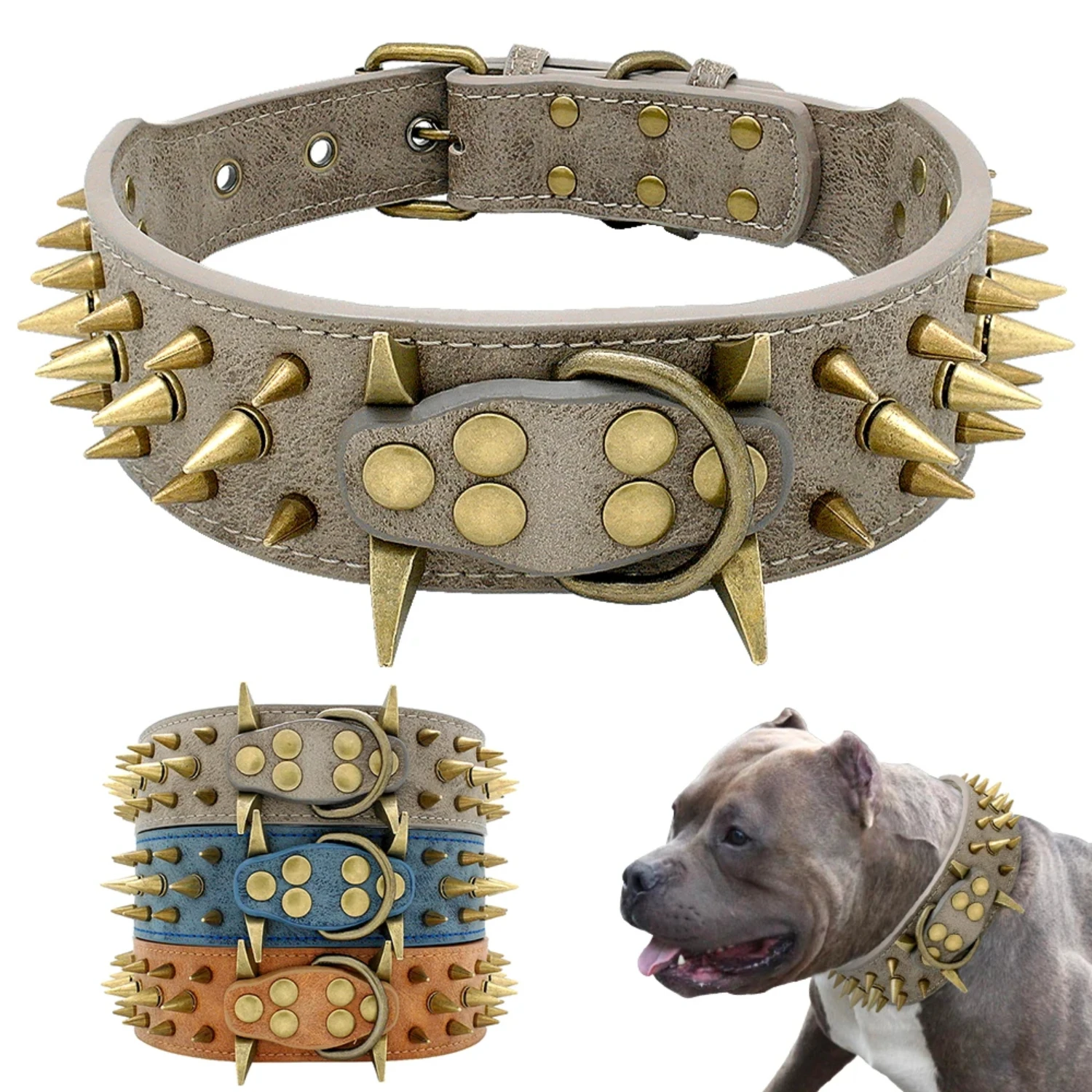 

Dog Collar for Large Dogs Cool Spikes Studded Dogs Collar Leather Pet Collar for German Shepherd Mastiff Rottweiler Bulldog