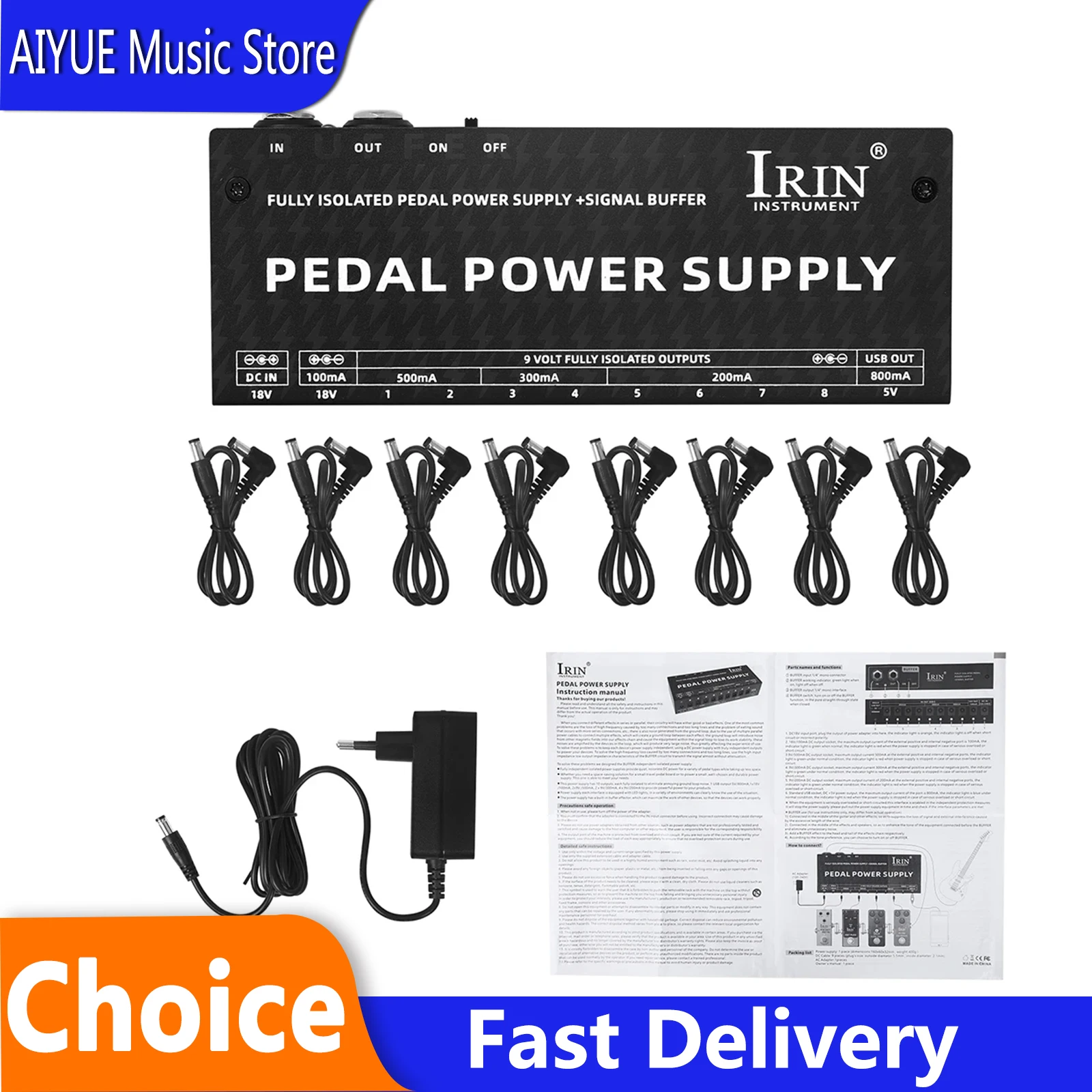 irin-pw-2-peedal-–-alimentation-electrique-pour-pedale-d'effets-de-guitare-10-sorties-dc-isolees-pour-pedale-d'effets-9v-accessoires-de-guitare
