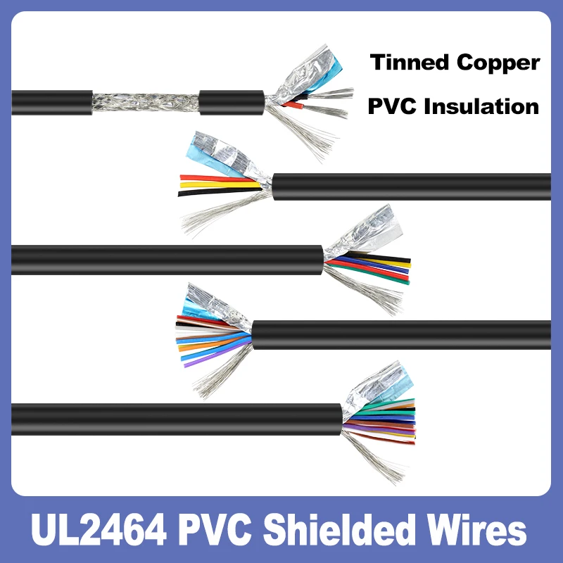 

2/5/10M UL2464 Shielded Wires 2/3/4/5/6/8/10/12Cores Signal Control Audio Line 28/26/24/22/20/18AWG Double-layer Sheathed Cable