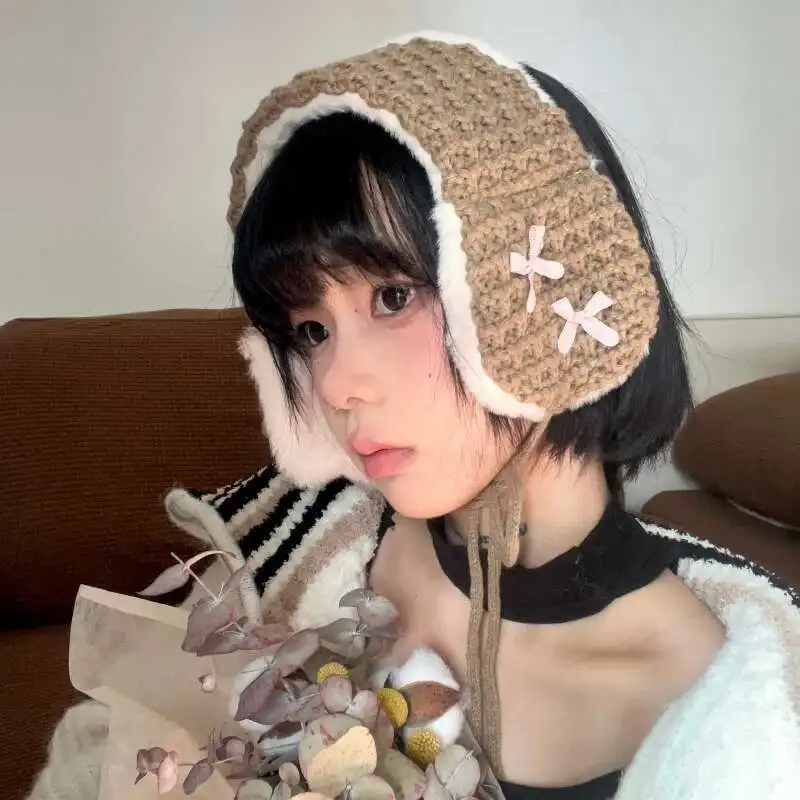 Penutup Telinga Rajut Pelindung Telinga dan Syal Penutup Telinga Mewah Hangat Fungsi Ganda untuk Wanita Kawaii Tiga Warna Tersedia untuk Anak Perempuan