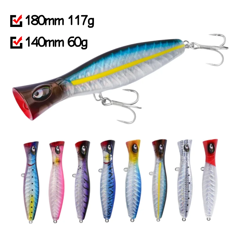 

Noeby 2pcs Fishbone Popper Hard Bait 140mm 60g 180mm 117g Floating Popper Fishing Lure Deep Cup Artificia Sea Surface Wobbler