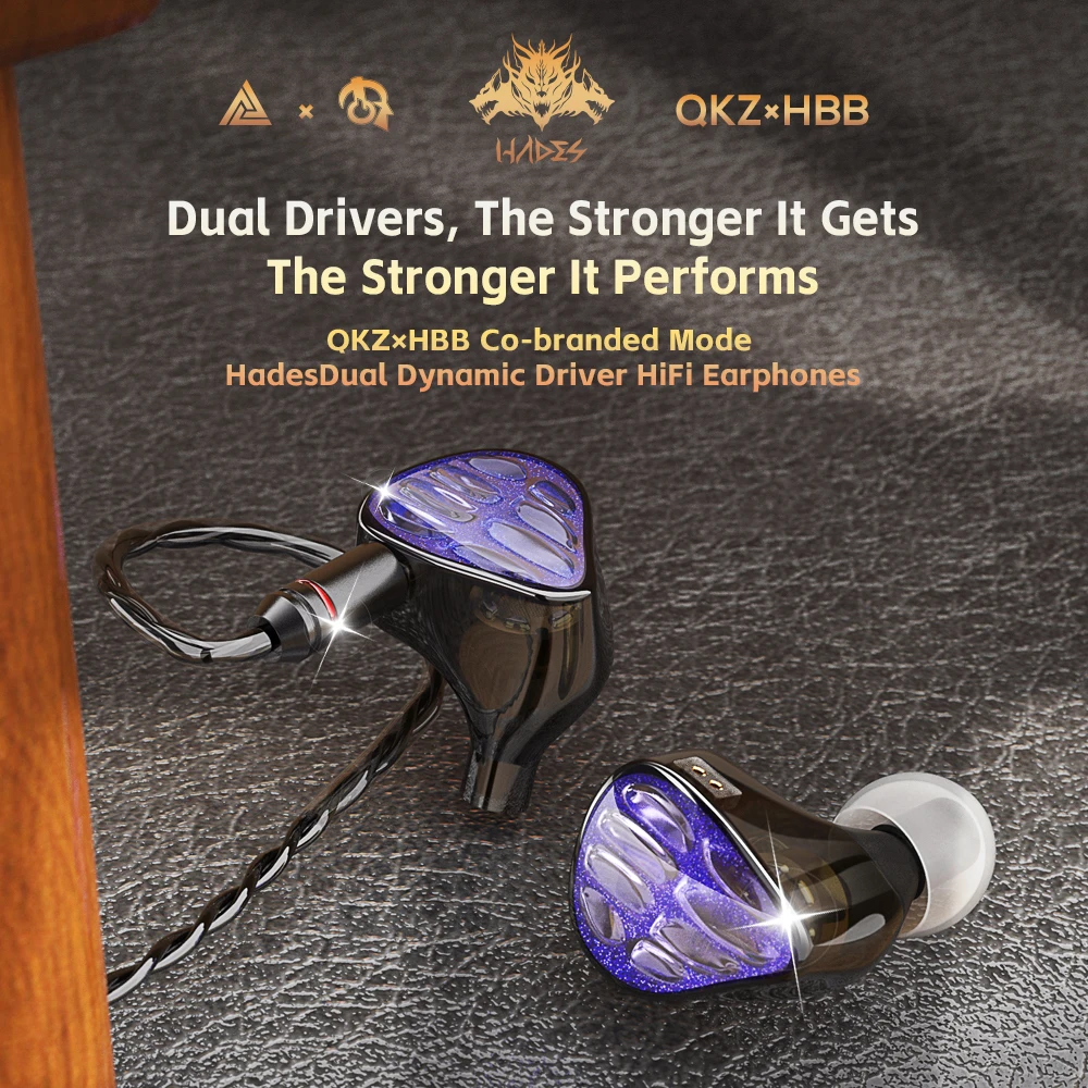 

QKZ x HBB Hades 2DD HiFi Best In-Ear Wired Earphone Monitor Earbuds Headphone with Detachable Cable for Audiophiles Musicians