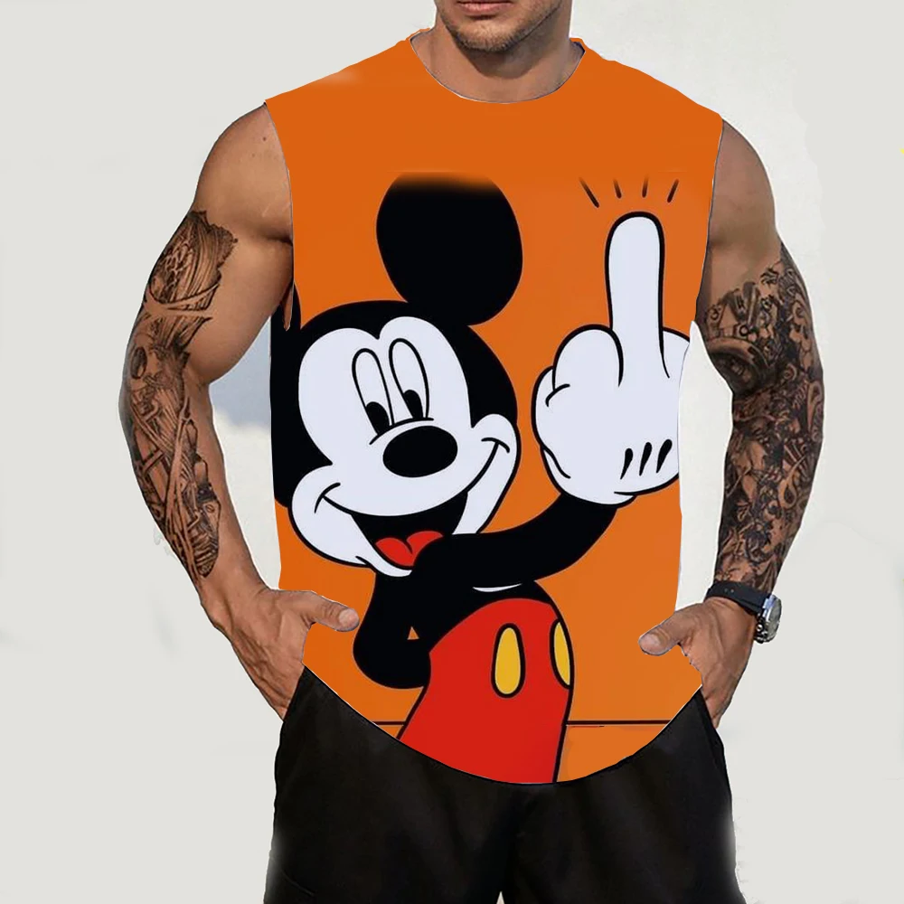 Summer Men's Tank Top Fitness Sleeveless Tank Top Disney Mickey Mouse Printed Single Item Sports Fitness Tank Top Training Top