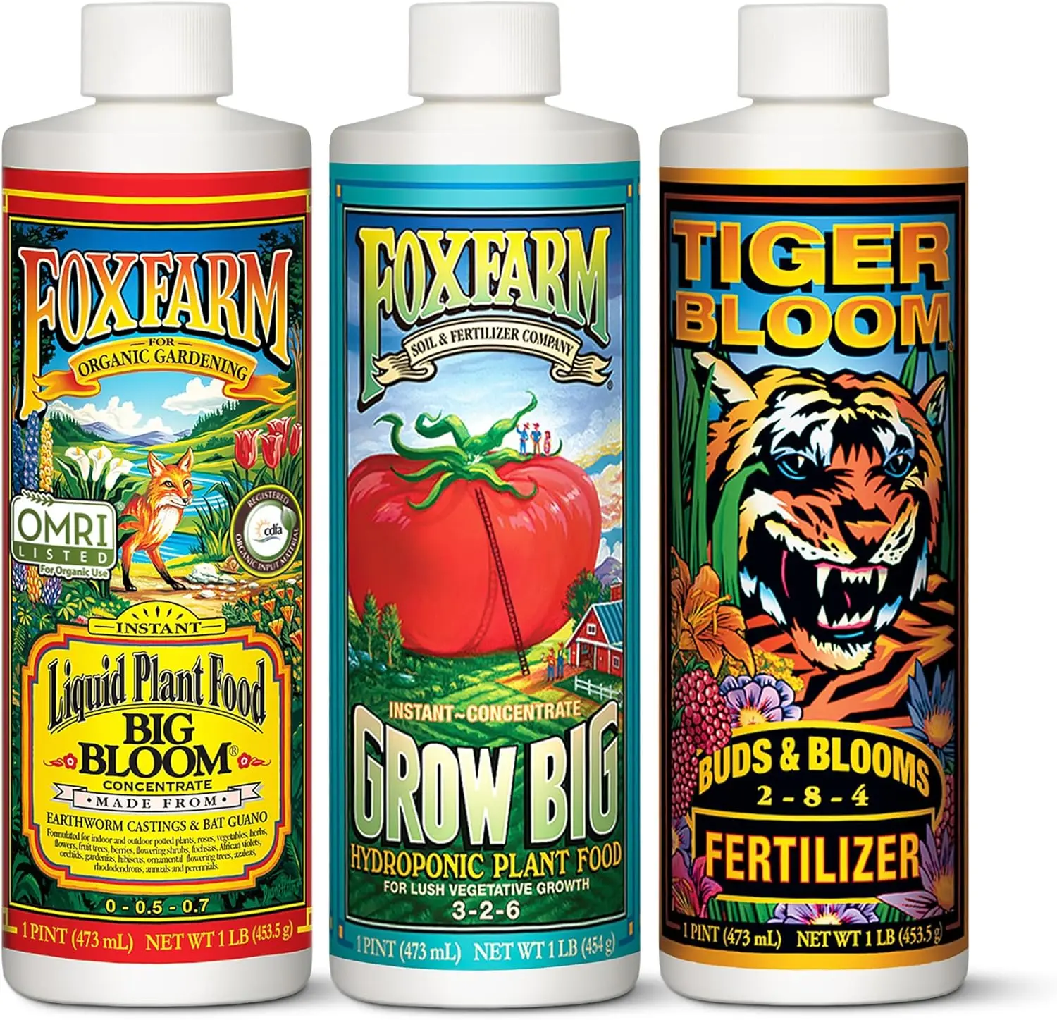 

Полный набор гидропонных удобрений для растений - Big Bloom, Grow Big, Tiger Bloom для роста и плодоношения - 3 пинты