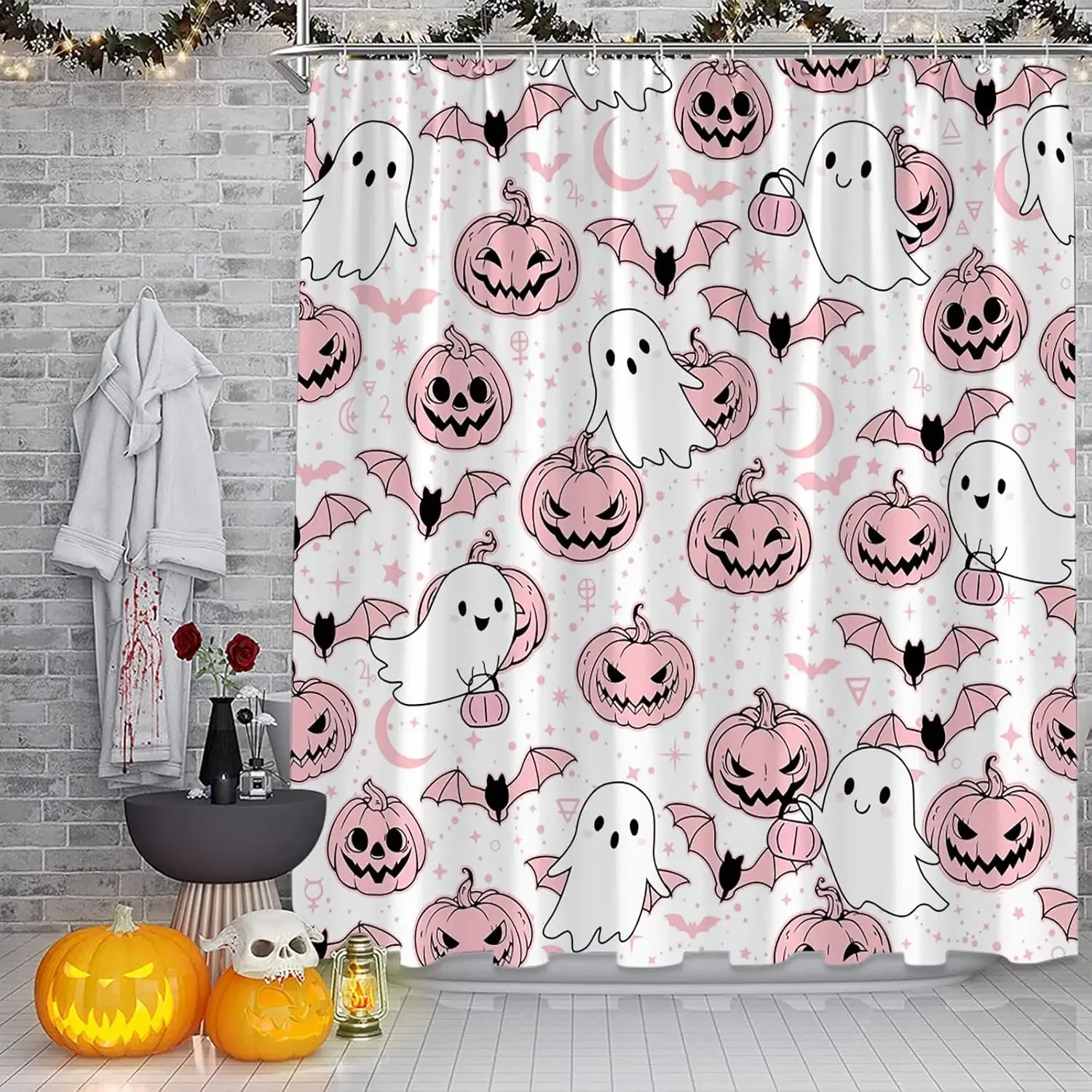 Halloween Shower Curtain Scary Pumpkins Spooky Ghost Gothic  Fantasy Magic Horror Fabric Decorative Bathroom Curtains with