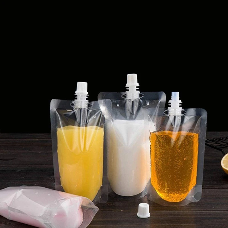 10pcs/lot 50ml 100ml 150ml 200ml Plastic Clear Drinks Beverage Juice Bag Transparent Flask Suction Fresh Liquid Packaging Pocket