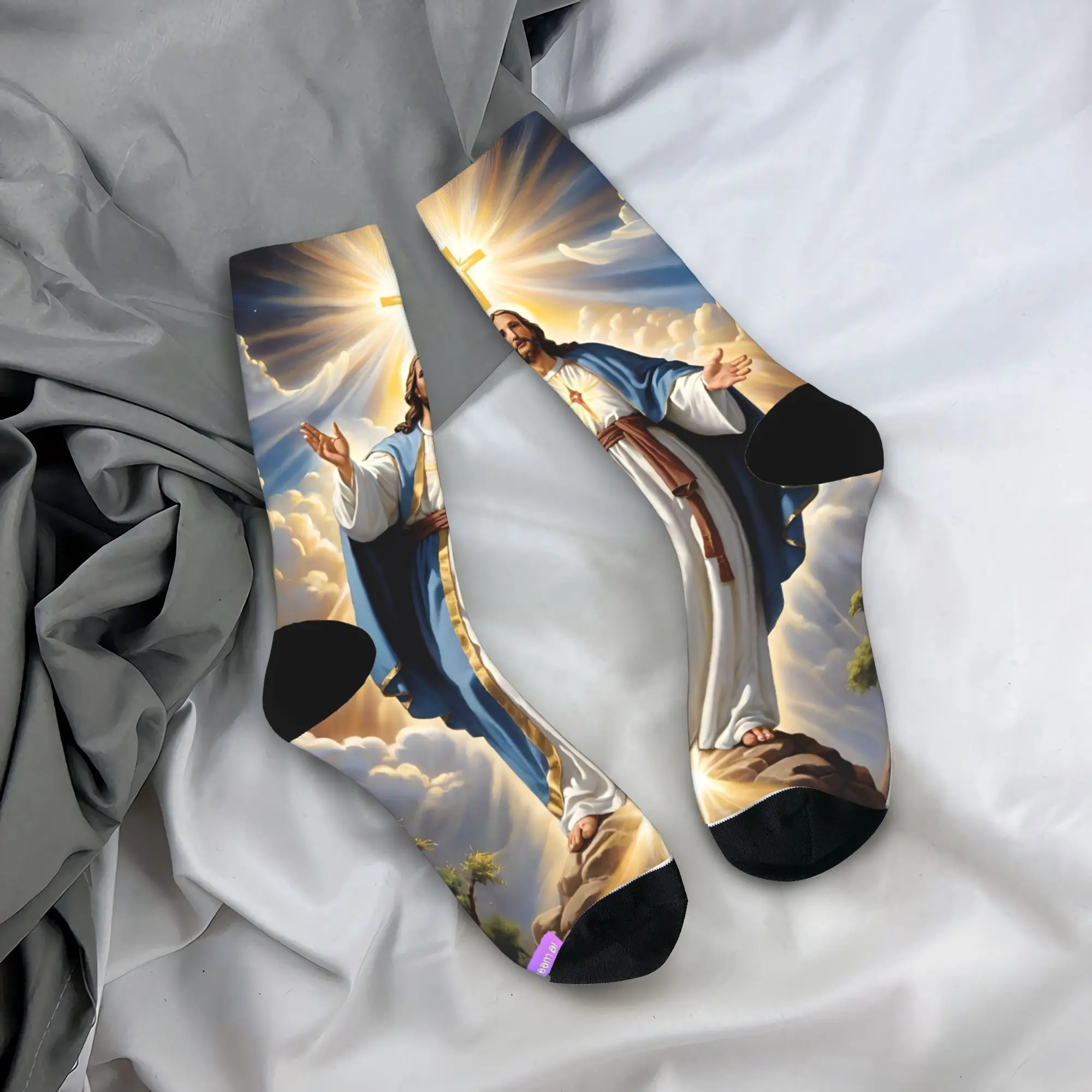 Mito jesus novidade diversão meias novidade meias unisex homens médio macio meias inverno ao ar livre padrão antiderrapante meias presente