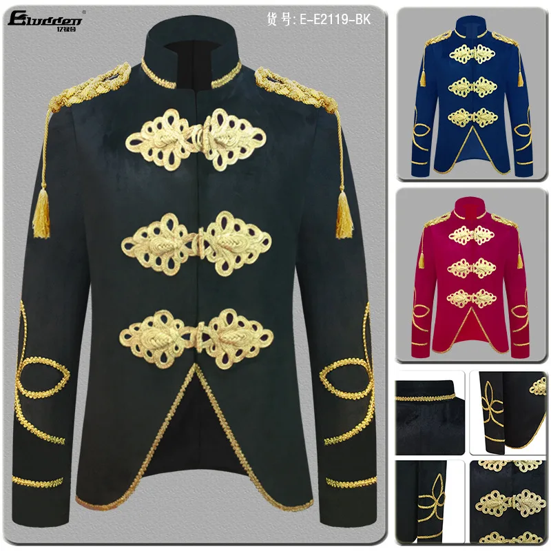 

2026 men, golden velvet court dress, singer, host stage performance blazer