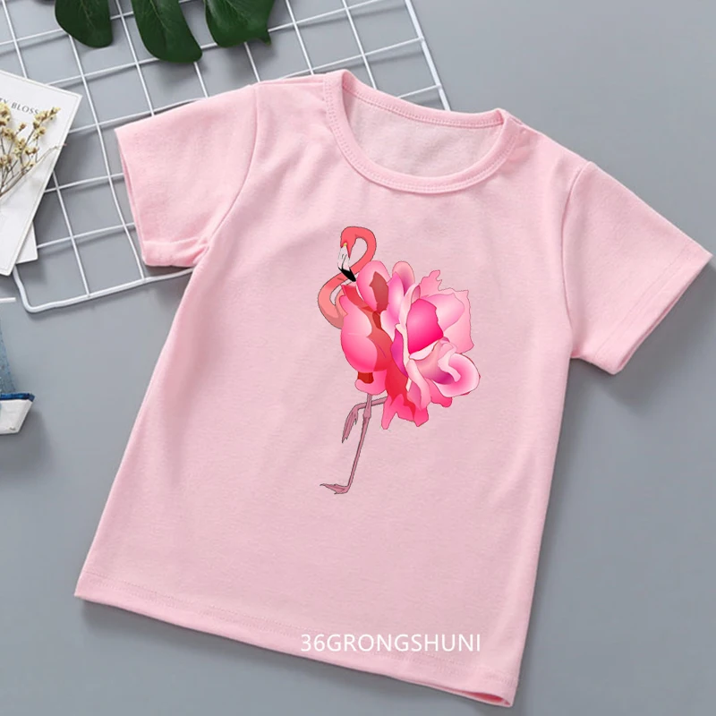 

Retro Shapes Midcentury Modern Style Flamingo Tshirt Cute Girls T-Shirt Fashion Kids Tshirt Summer Pink Shortsleeve Camisole Top