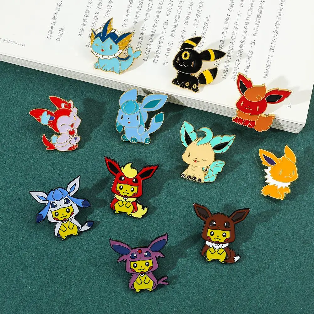 Cartoon  Enamel Lapel Pins Kawaii Pikachu Eevee Metal Badges for Backpack Anime Brooches Cute Figure Pins for Women Men