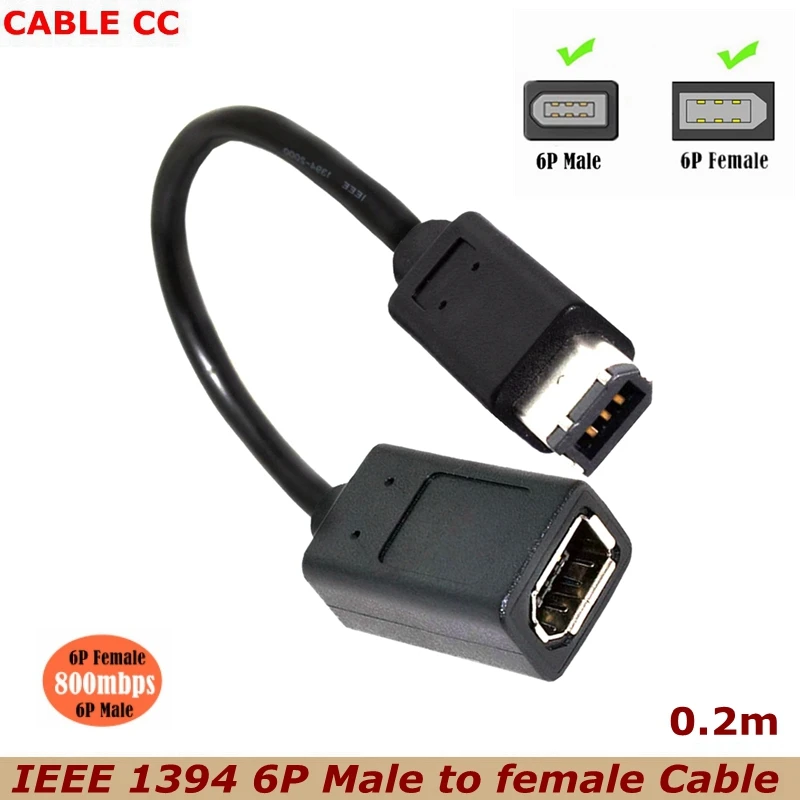 IEEE 1394 Cable 1394 6Pin Female To 1394b 6Pin Male Firewire 400 To 400 Male To Female Extension Short Cable 20cm