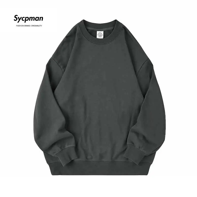 Sycpman 350 Grams O-Neck Terry Sweatshirt Autumn and Winter Pure Cotton Loose Sweater Casual Street Clothing for Couples