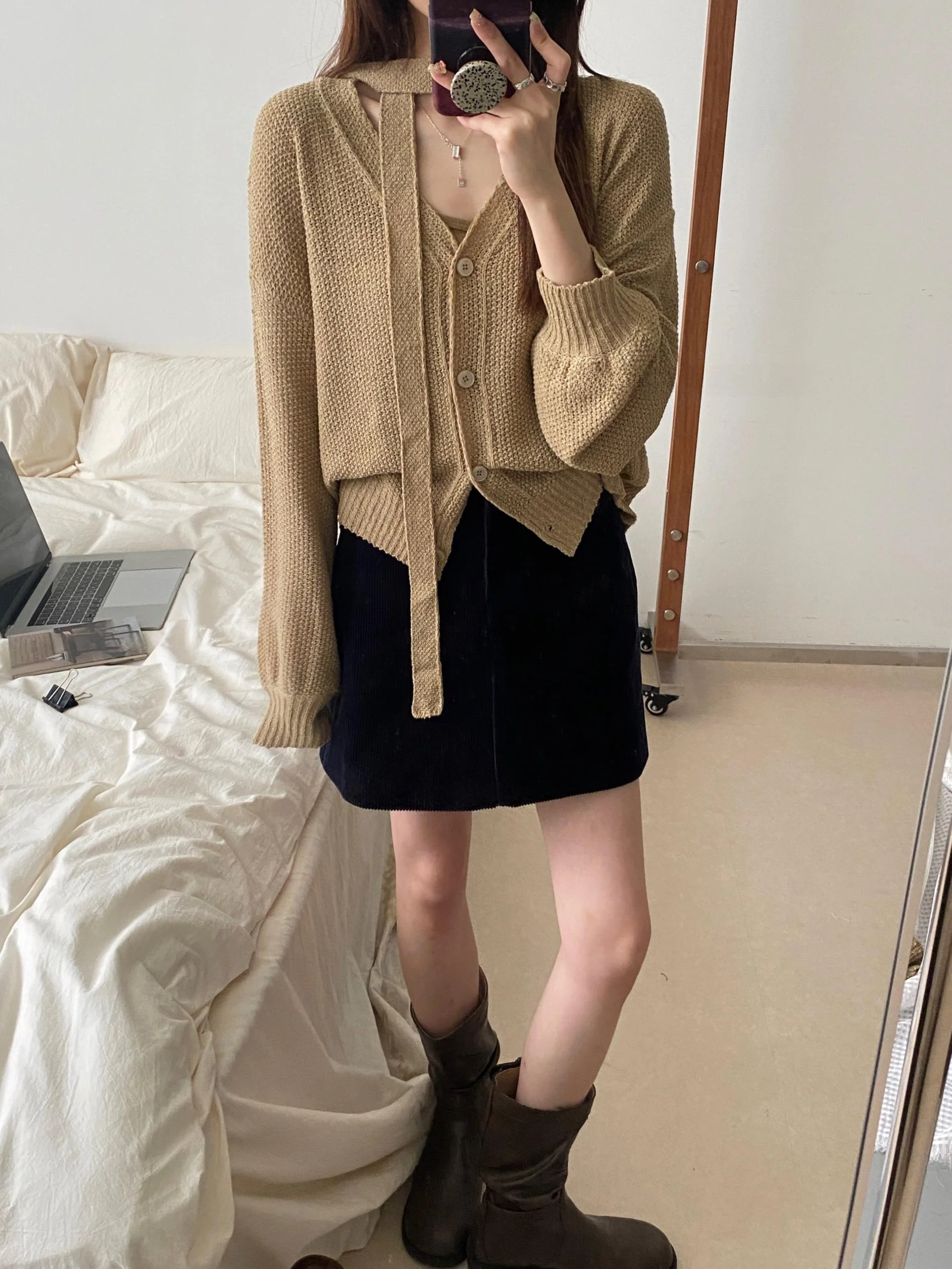 

Aimistyle Original High-End Knitted Open Cardigan Women's Lazy Style Sweater Coat Scarf Korean Version Long Sleeve V-Neck