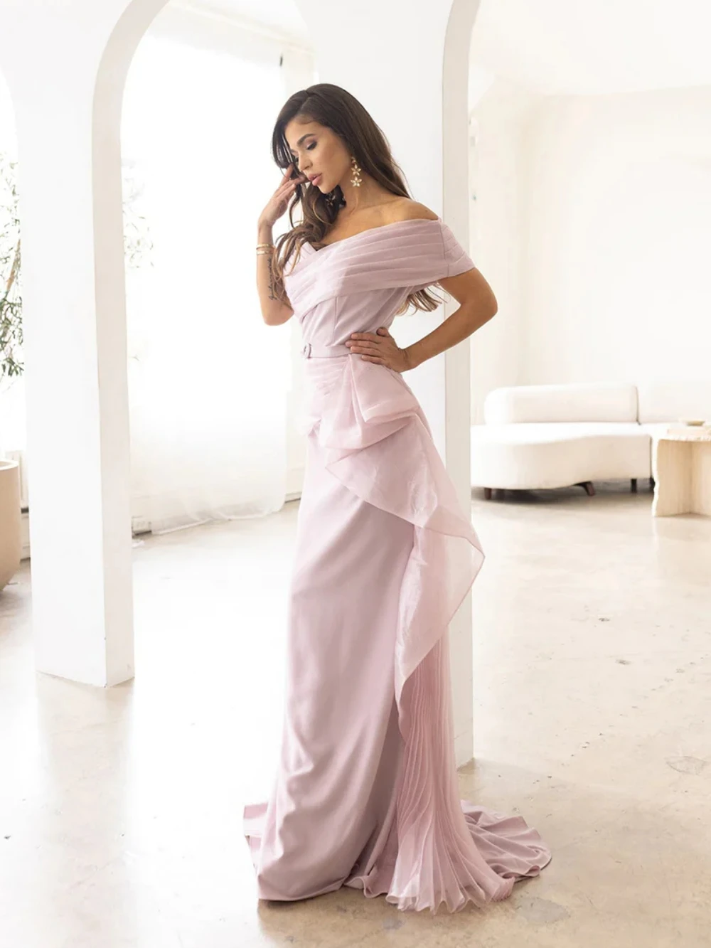 Graceful Off The Shoulder Mother Of The Bride Dress For Wedding Simple Ruffles Prom Dress Modest Mermaid Long Evening Gown