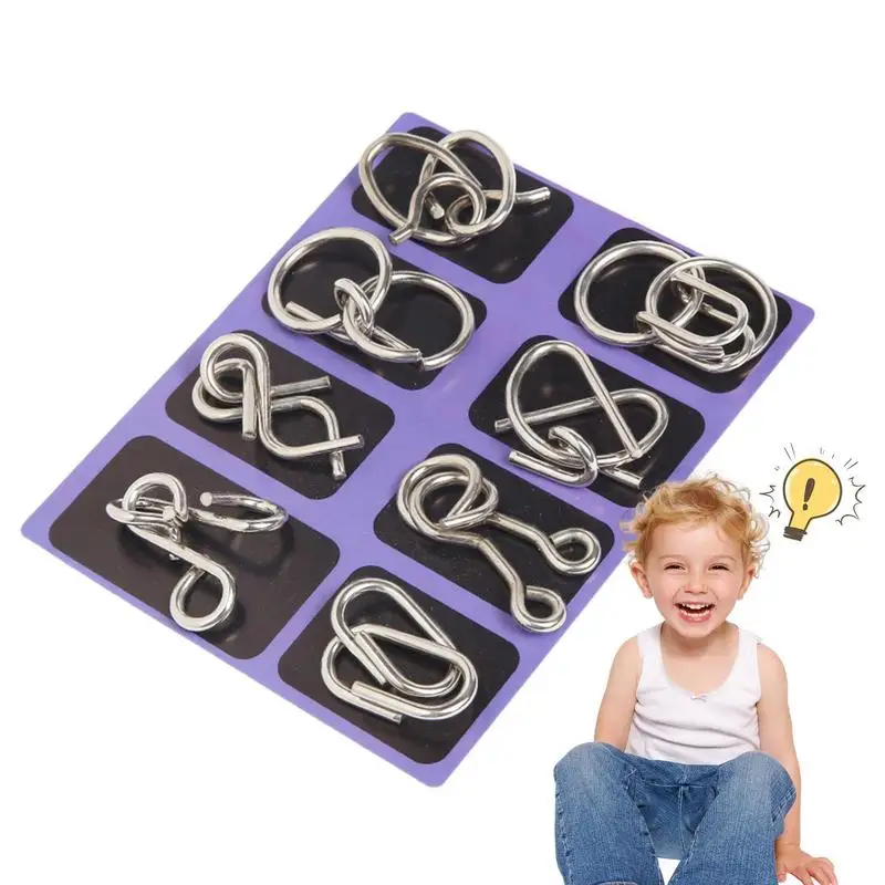 

8pcs/Set Metal Montessori Puzzle Toys Wire Iq Mind Brain Teaser Puzzles Children Adult Interactive Game Reliever Educational Toy