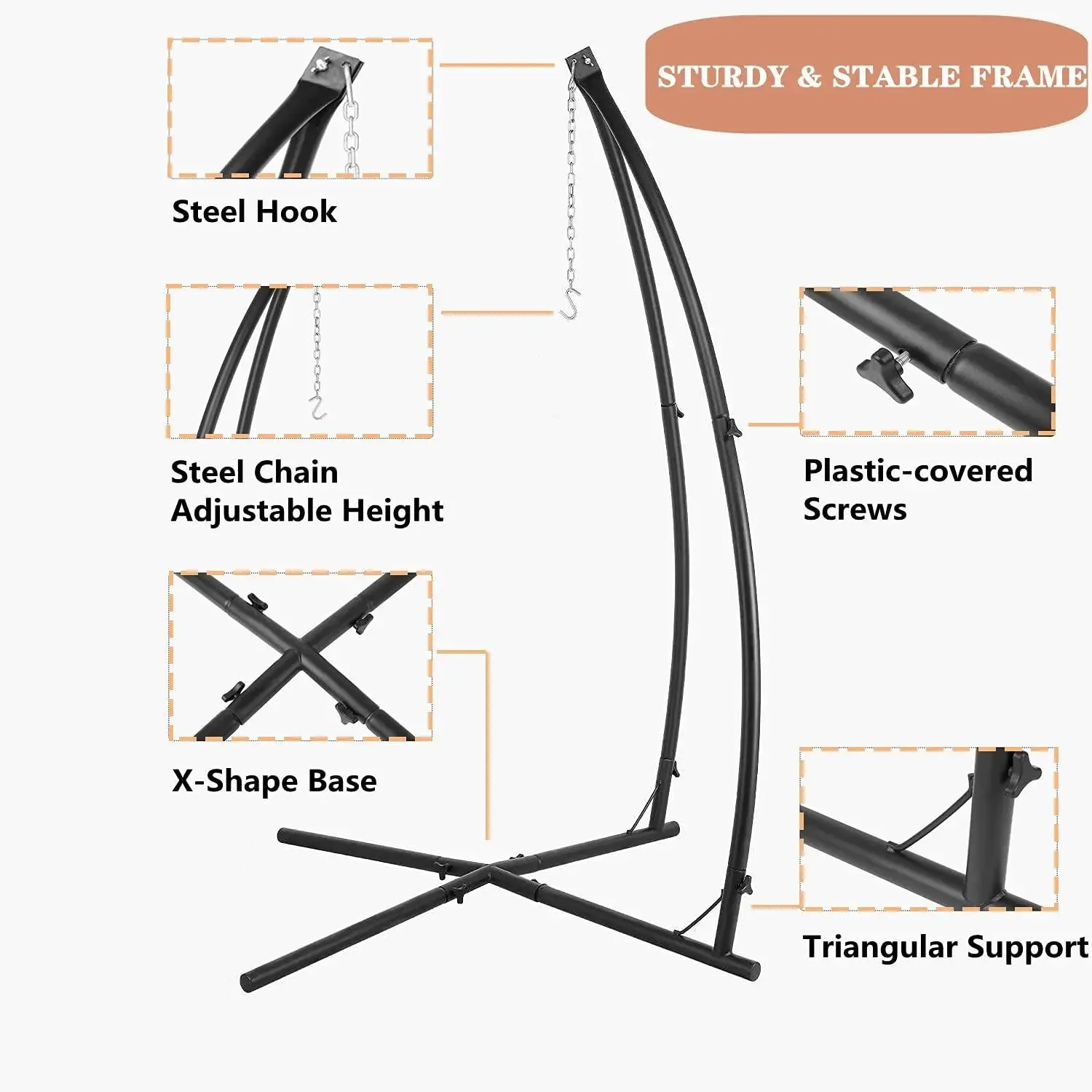 Hanging Hammock X-Stand w/Tree Tent,Play Tent Indoor Metal Swing Chair Stand Outdoor Egg Basket Patio Seat w/Support Stand