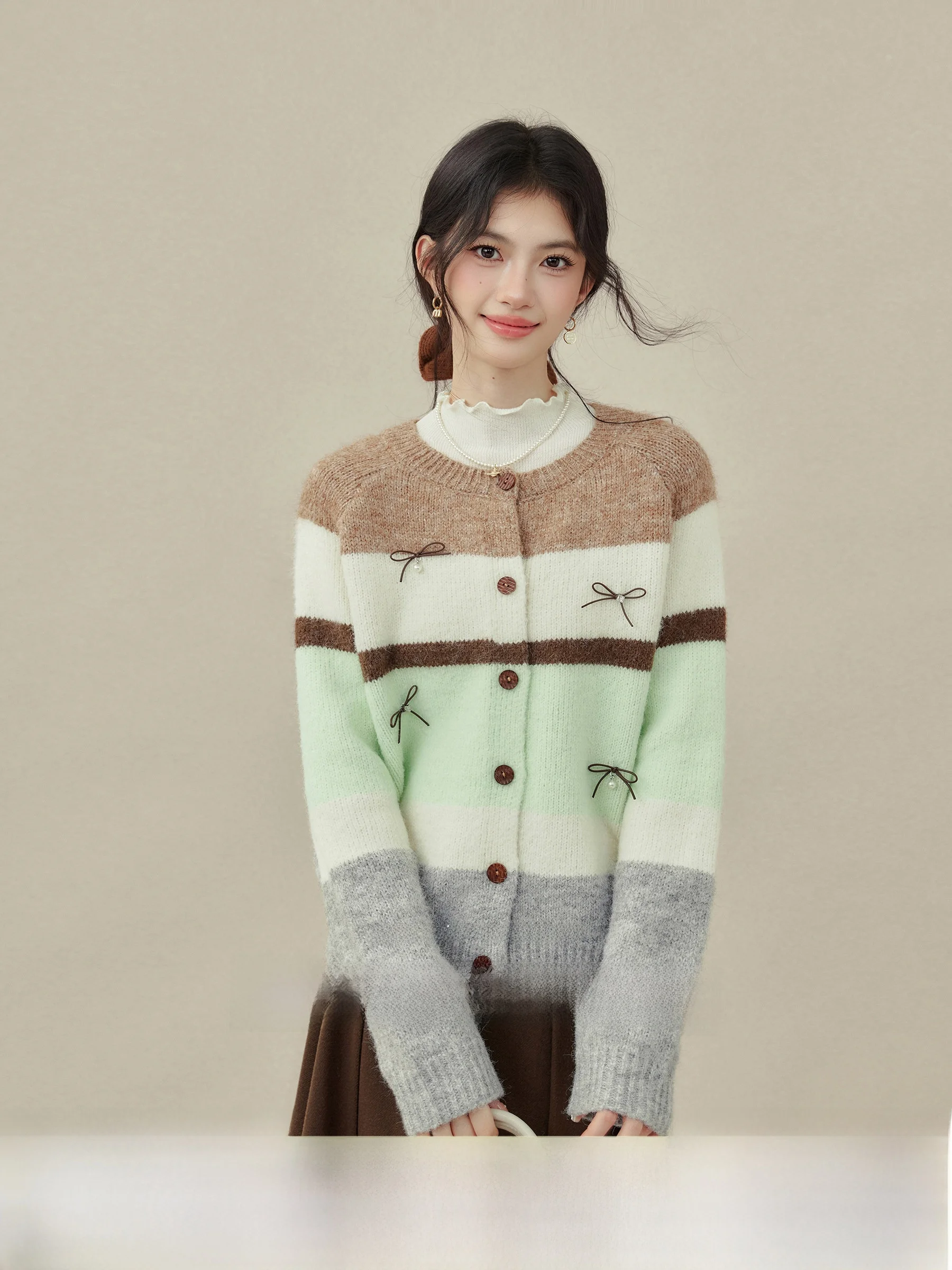 

een Mist Dr plus Size Women's Knitted Sweater Coat Casual Sle Striped Color Blo Lazy Faion Outerwear Top