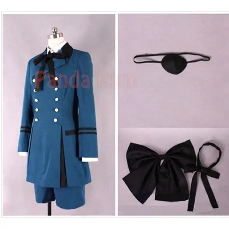 Anime Black Butler Kuroshitsuji Ciel Phantomhive disfraz de Cosplay peluca para fiesta de Halloween para hombres y mujeres, conjunto completo de ropa, uniformes azules