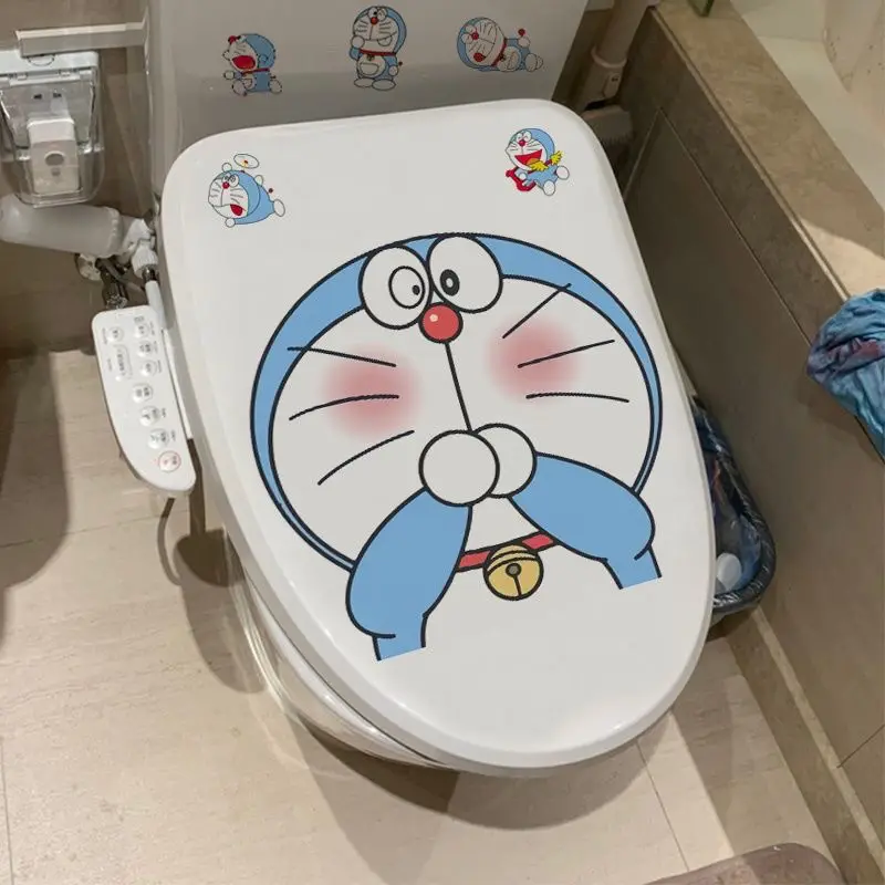 Doraemon Toilet Stickers Decorative Bathroom  Lovely Animal Beautification Decoration Toilet Lid Home Cartoon Decoration Decals