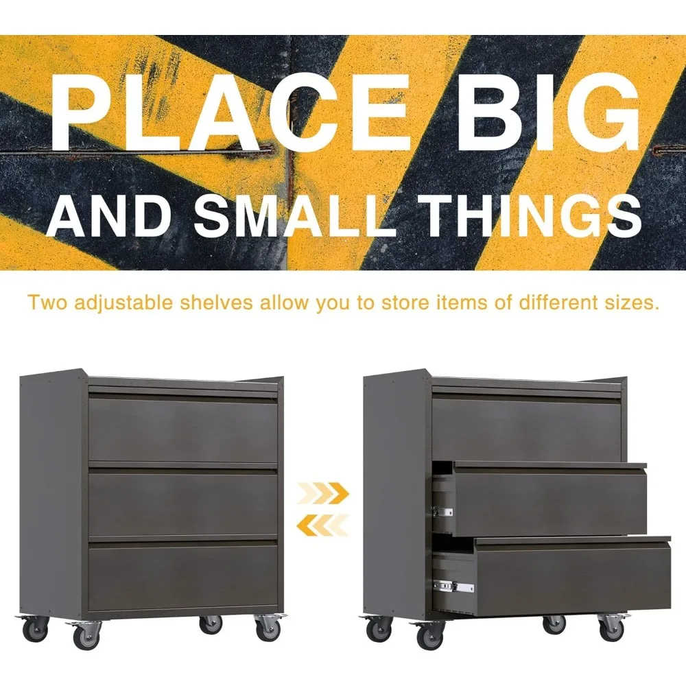 Metal Garage Storage Cabinet with Wheels, Rolling Tool Chests & Cabinets with 3 Drawers