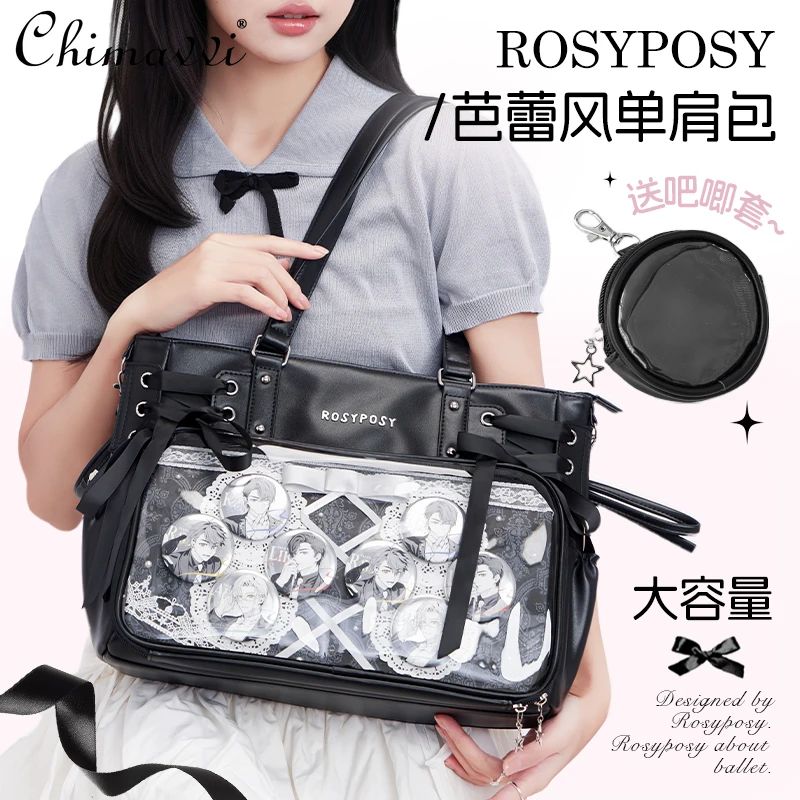 Original Japanese Sweet Single Shoulder Bag 2025 New Student Cute Large Capacity Ribbon Versatile Girl Lady Handbag