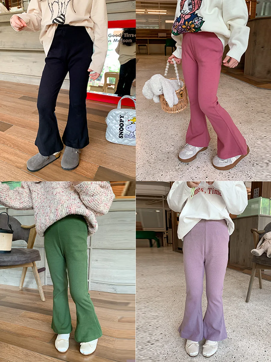 

spring and autumn new children's slim fit pit stripe flared pants fashionable versatile pants for girls soft Trousers