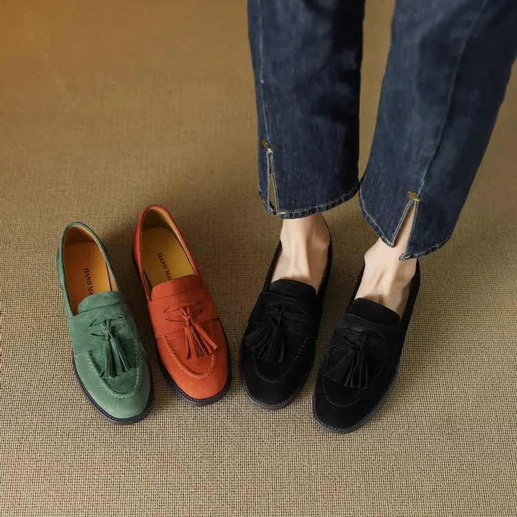 Genuine Leather Women's Loafers with Tassel - Spring Collection